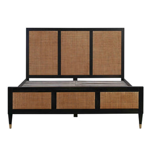 TOV Furniture Sierra Wood & Rattan Bed: Modern-Boho Elegance with Handwoven Cane and Brass Accents for Your Bedroom Black / King TOV-B44102