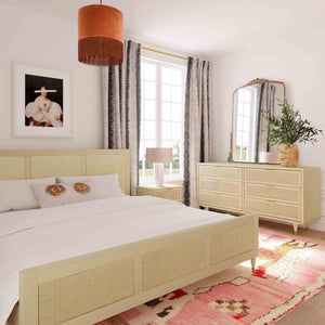 TOV Furniture Sierra Wood & Rattan Bed: Modern-Boho Elegance with Handwoven Cane and Brass Accents for Your Bedroom Buttermilk / Queen TOV-B44103
