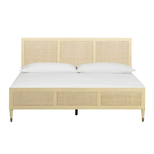 TOV Furniture Sierra Wood & Rattan Bed: Modern-Boho Elegance with Handwoven Cane and Brass Accents for Your Bedroom Buttermilk / King TOV-B44104