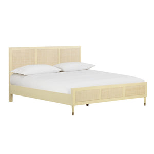 TOV Furniture Sierra Wood & Rattan Bed: Modern-Boho Elegance with Handwoven Cane and Brass Accents for Your Bedroom Buttermilk / King TOV-B44104