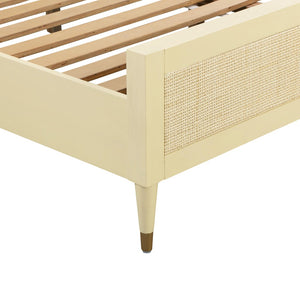 TOV Furniture Sierra Wood & Rattan Bed: Modern-Boho Elegance with Handwoven Cane and Brass Accents for Your Bedroom Buttermilk / King TOV-B44104