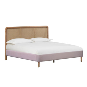 TOV Furniture Kavali Velvet and Cane Bed – Retro Elegance Meets Modern Comfort for a Stylish Bedroom Retreat Blush / Queen TOV-B44117