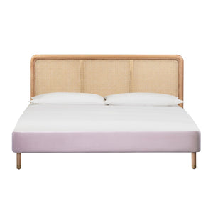TOV Furniture Kavali Velvet and Cane Bed – Retro Elegance Meets Modern Comfort for a Stylish Bedroom Retreat Blush / Queen TOV-B44117