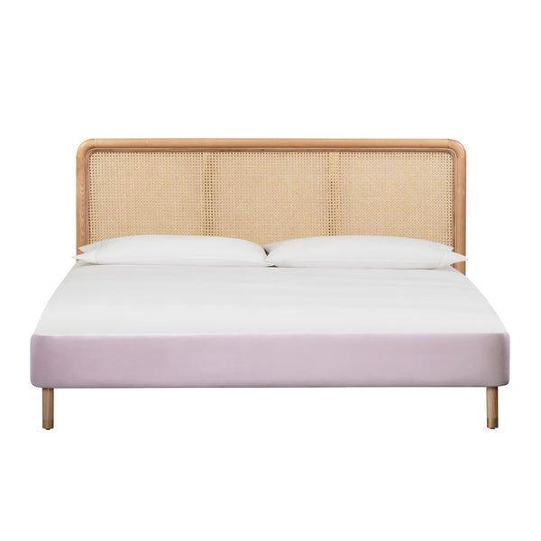 TOV Furniture Kavali Velvet and Cane Bed – Retro Elegance Meets Modern Comfort for a Stylish Bedroom Retreat Blush / Queen TOV-B44117