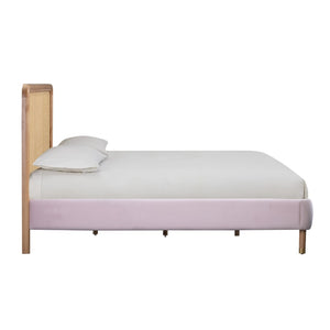 TOV Furniture Kavali Velvet and Cane Bed – Retro Elegance Meets Modern Comfort for a Stylish Bedroom Retreat Blush / Queen TOV-B44117