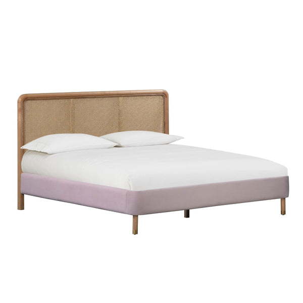 TOV Furniture Kavali Velvet and Cane Bed – Retro Elegance Meets Modern Comfort for a Stylish Bedroom Retreat Blush / Full TOV-B44119