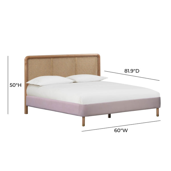 TOV Furniture Kavali Velvet and Cane Bed – Retro Elegance Meets Modern Comfort for a Stylish Bedroom Retreat Blush / Full TOV-B44119