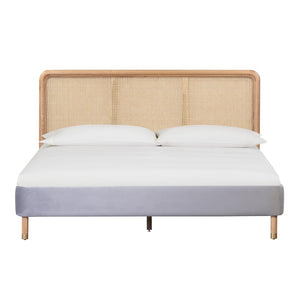 TOV Furniture Kavali Velvet and Cane Bed – Retro Elegance Meets Modern Comfort for a Stylish Bedroom Retreat Grey / King TOV-B44121