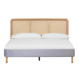 TOV Furniture Kavali Velvet and Cane Bed – Retro Elegance Meets Modern Comfort for a Stylish Bedroom Retreat Grey / Full TOV-B44122