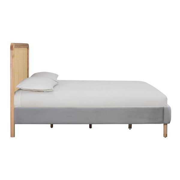 TOV Furniture Kavali Velvet and Cane Bed – Retro Elegance Meets Modern Comfort for a Stylish Bedroom Retreat Grey / Full TOV-B44122