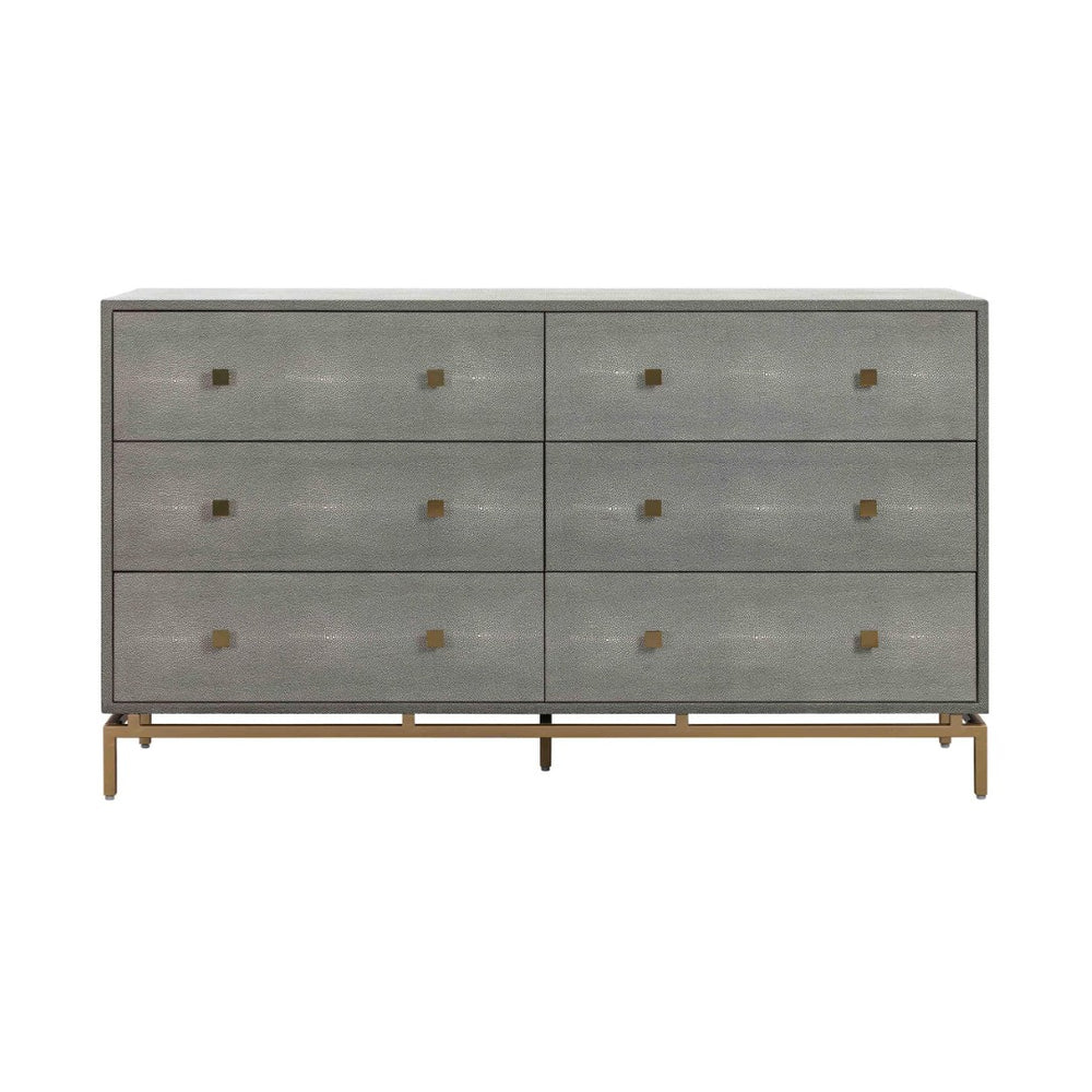 TOV Furniture Pesce 57" Artisan Shagreen Dresser with 6 Drawers, Brass Accents, and Felt-Lined Interiors for Elegance Grey TOV-B44147