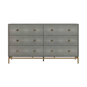 TOV Furniture Pesce 57" Artisan Shagreen Dresser with 6 Drawers, Brass Accents, and Felt-Lined Interiors for Elegance Grey TOV-B44147