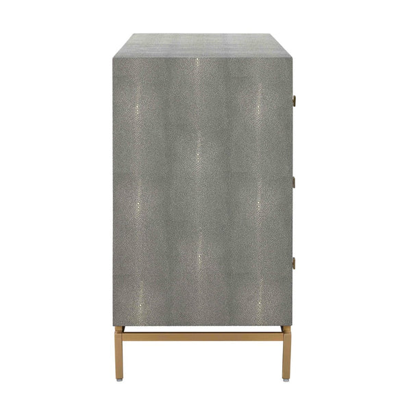 TOV Furniture Pesce 57" Artisan Shagreen Dresser with 6 Drawers, Brass Accents, and Felt-Lined Interiors for Elegance Grey TOV-B44147