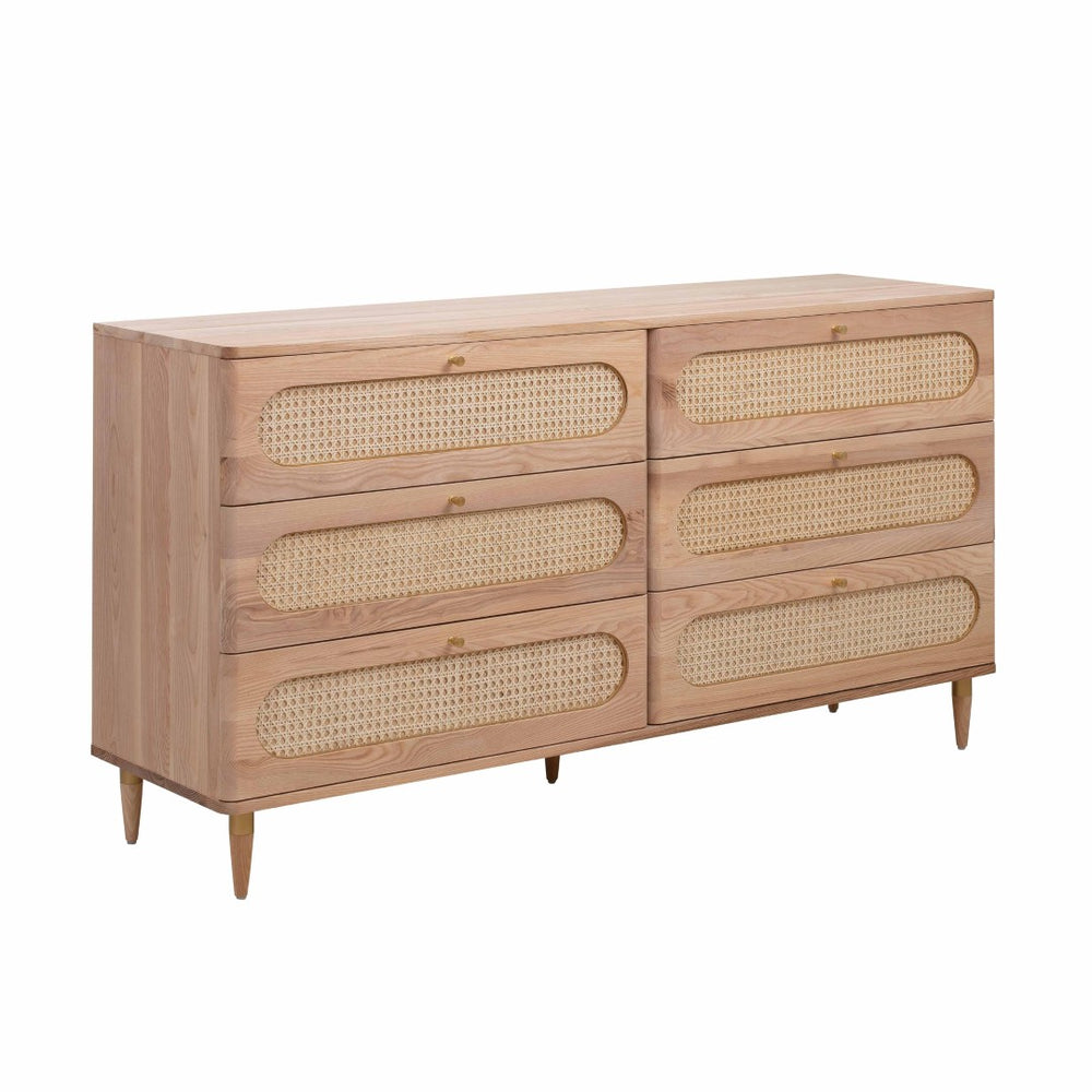 TOV Furniture Carmen 63" Elegant Natural Ash Dresser with Handwoven Cane Accents and Ample Storage Solutions TOV-B44160
