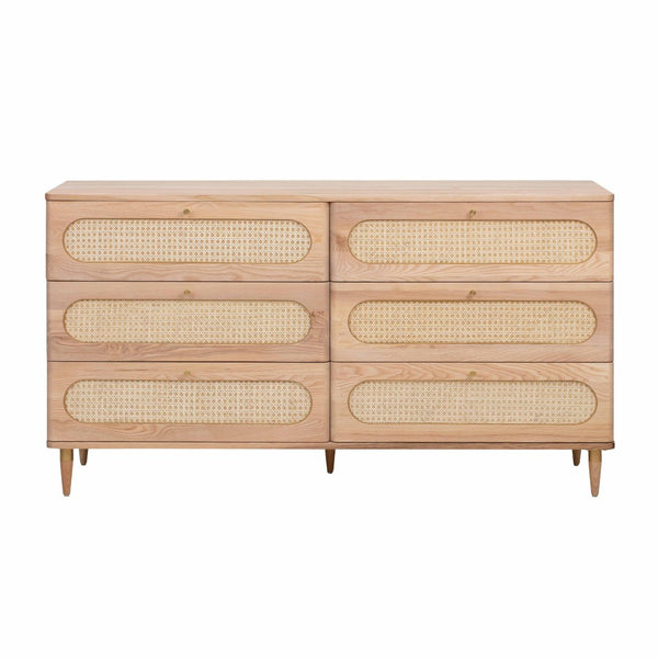 TOV Furniture Carmen 63" Elegant Natural Ash Dresser with Handwoven Cane Accents and Ample Storage Solutions TOV-B44160