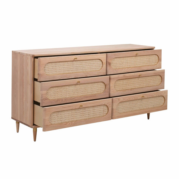 TOV Furniture Carmen 63" Elegant Natural Ash Dresser with Handwoven Cane Accents and Ample Storage Solutions TOV-B44160