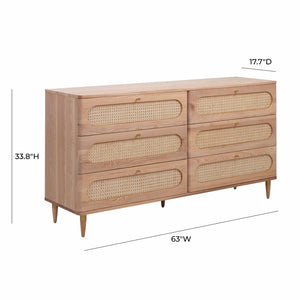 TOV Furniture Carmen 63" Elegant Natural Ash Dresser with Handwoven Cane Accents and Ample Storage Solutions TOV-B44160