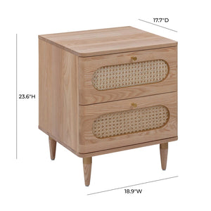 TOV Furniture Carmen 19" Natural Ash Nightstand with Cane Detail – Compact, Stylish, and Functional Storage Solution TOV-B44161