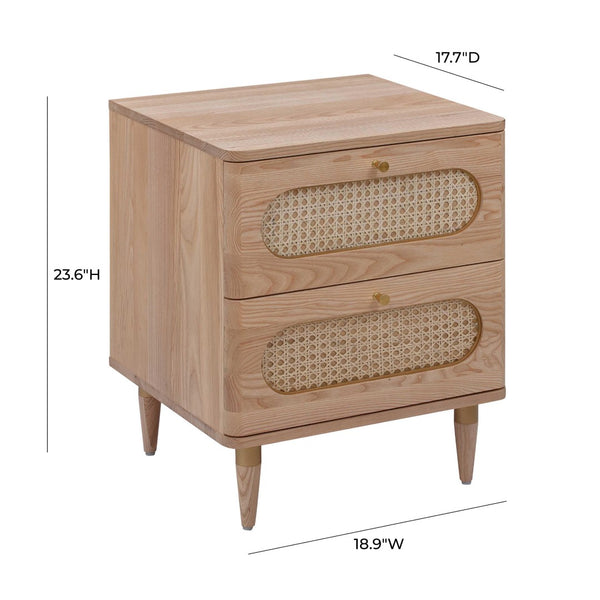 TOV Furniture Carmen 19" Natural Ash Nightstand with Cane Detail – Compact, Stylish, and Functional Storage Solution TOV-B44161