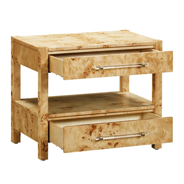 TOV Furniture Brandyss 26" Burl 2-Drawer Nightstand - Elegant Storage Solution with Rustic Brass Accents for Bedrooms Natural TOV-B54189