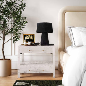 TOV Furniture Brandyss 26" Burl 2-Drawer Nightstand - Elegant Storage Solution with Rustic Brass Accents for Bedrooms White TOV-B54190