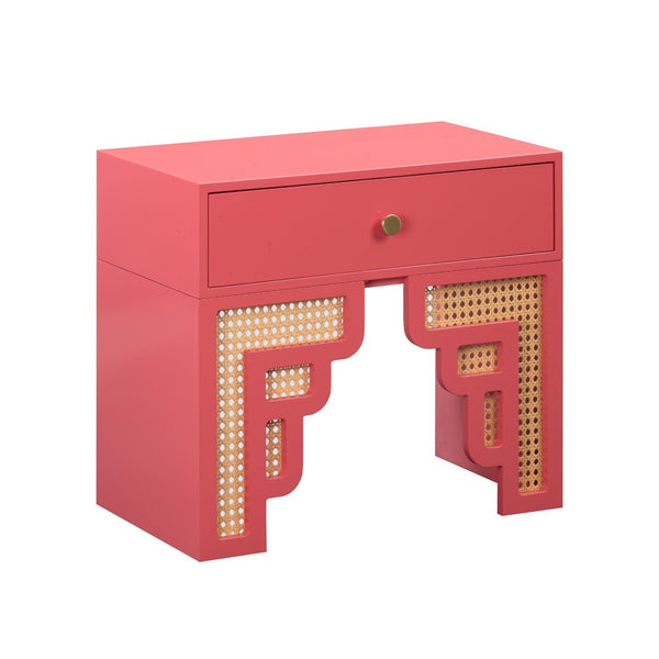 TOV Furniture Suzie 26" Art Moderne Rattan Nightstand with Soft-Close Drawer – Glamorous Accent for Any Room Pink TOV-B54202