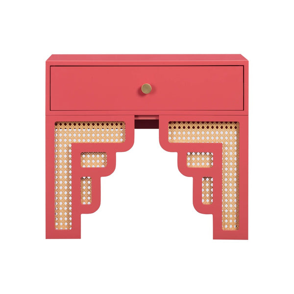 TOV Furniture Suzie 26" Art Moderne Rattan Nightstand with Soft-Close Drawer – Glamorous Accent for Any Room Pink TOV-B54202