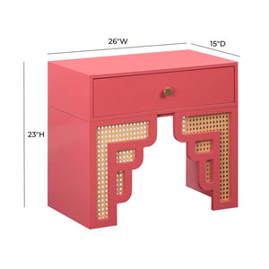 TOV Furniture Suzie 26" Art Moderne Rattan Nightstand with Soft-Close Drawer – Glamorous Accent for Any Room Pink TOV-B54202