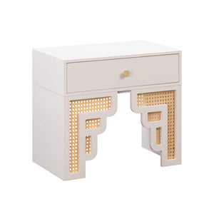 TOV Furniture Suzie 26" Art Moderne Rattan Nightstand with Soft-Close Drawer – Glamorous Accent for Any Room Cream TOV-B54203