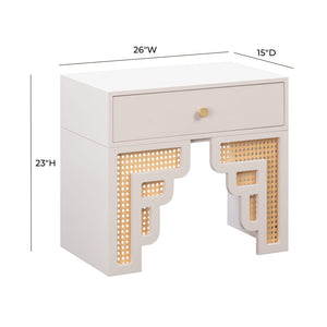 TOV Furniture Suzie 26" Art Moderne Rattan Nightstand with Soft-Close Drawer – Glamorous Accent for Any Room Cream TOV-B54203