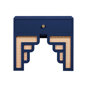 TOV Furniture Suzie 26" Art Moderne Rattan Nightstand with Soft-Close Drawer – Glamorous Accent for Any Room Navy TOV-B54204