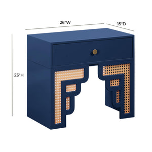 TOV Furniture Suzie 26" Art Moderne Rattan Nightstand with Soft-Close Drawer – Glamorous Accent for Any Room Navy TOV-B54204