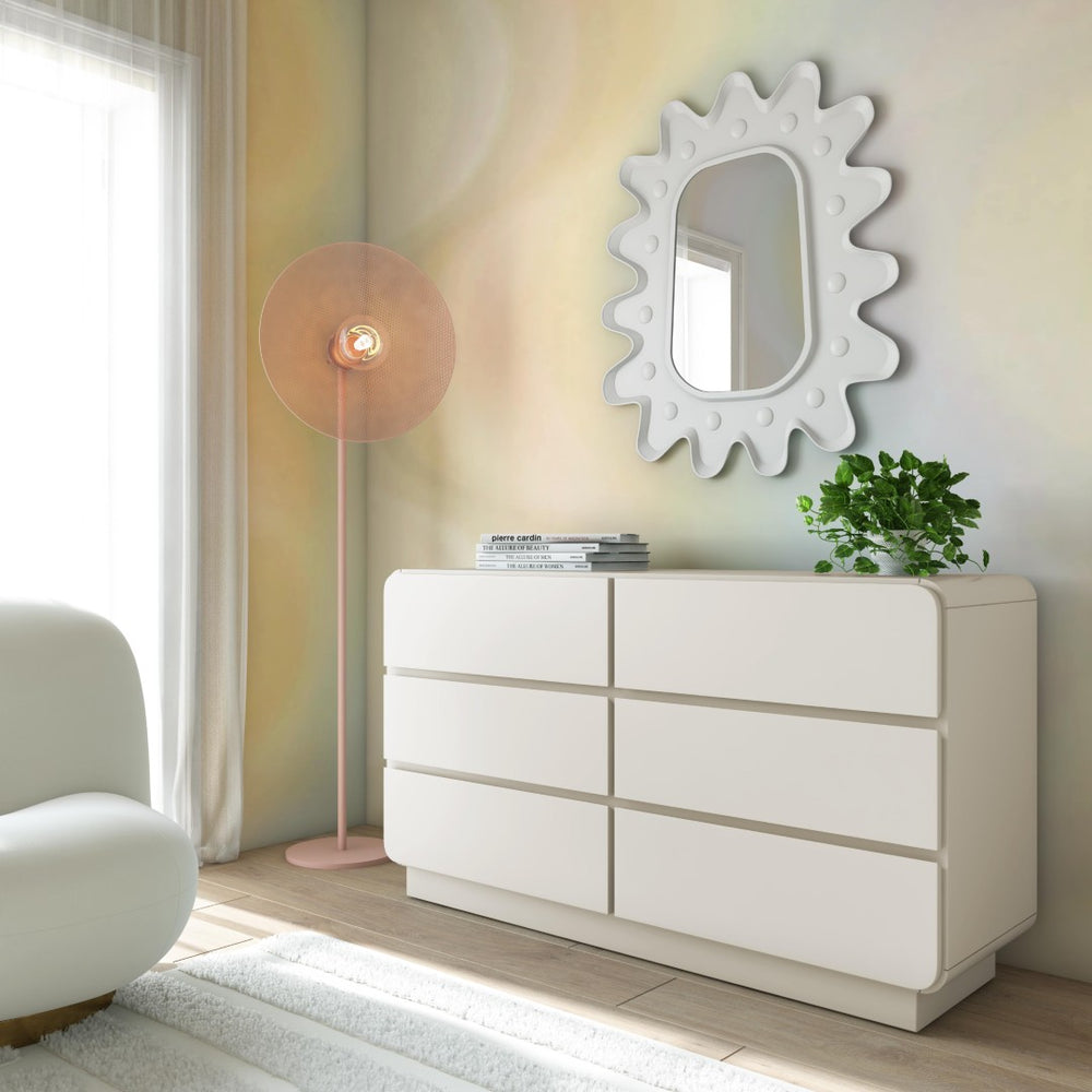 TOV Furniture Sagura 56" Modern 6-Drawer Dresser with Soft-Close Drawers and Elegant Minimalist Design Cream TOV-B54230