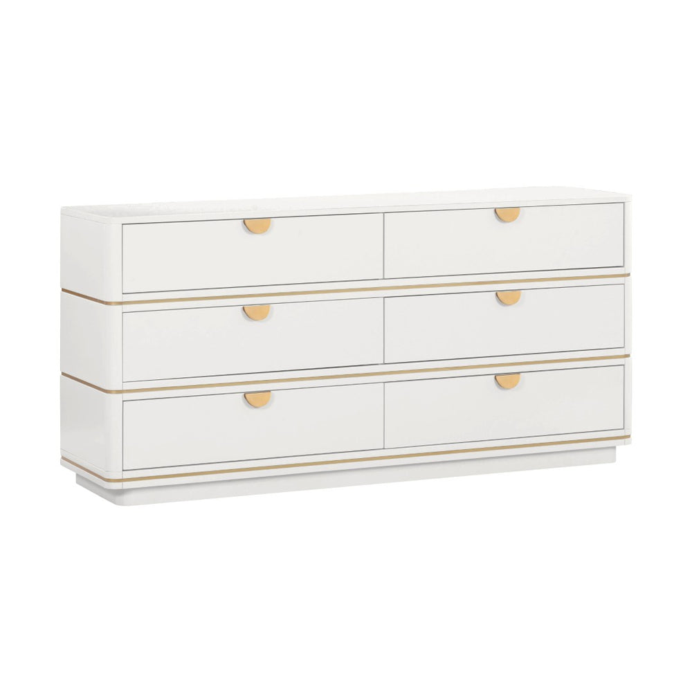 TOV Furniture Julieta 62" Acacia Wood Dresser with 6 Soft-Close Drawers – Timeless Art Deco Elegance for Your Bedroom Cream TOV-B54252