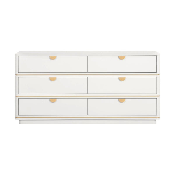 TOV Furniture Julieta 62" Acacia Wood Dresser with 6 Soft-Close Drawers – Timeless Art Deco Elegance for Your Bedroom Cream TOV-B54252