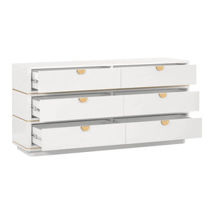 TOV Furniture Julieta 62" Acacia Wood Dresser with 6 Soft-Close Drawers – Timeless Art Deco Elegance for Your Bedroom Cream TOV-B54252