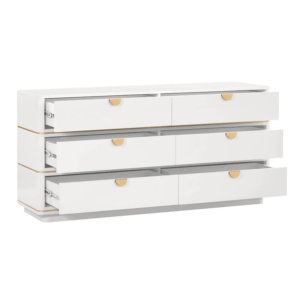 TOV Furniture Julieta 62" Acacia Wood Dresser with 6 Soft-Close Drawers – Timeless Art Deco Elegance for Your Bedroom Cream TOV-B54252