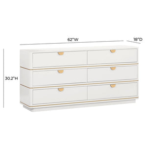 TOV Furniture Julieta 62" Acacia Wood Dresser with 6 Soft-Close Drawers – Timeless Art Deco Elegance for Your Bedroom Cream TOV-B54252