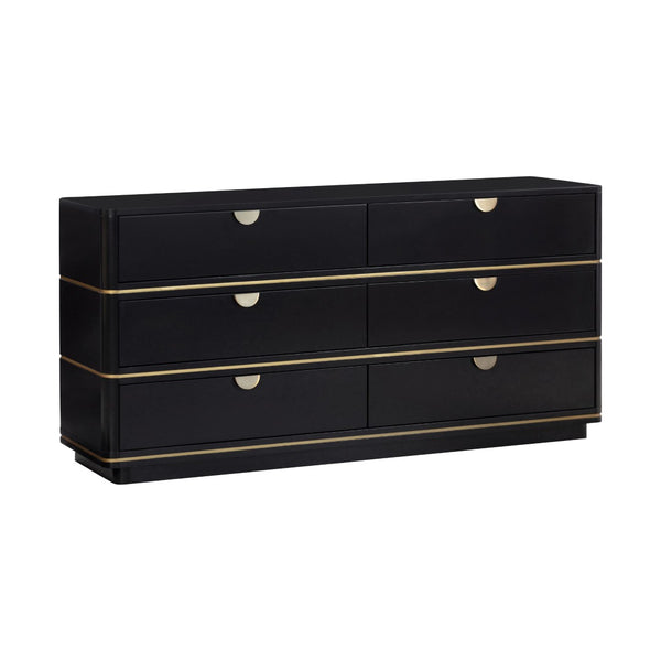 TOV Furniture Julieta 62" Acacia Wood Dresser with 6 Soft-Close Drawers – Timeless Art Deco Elegance for Your Bedroom Black TOV-B54253