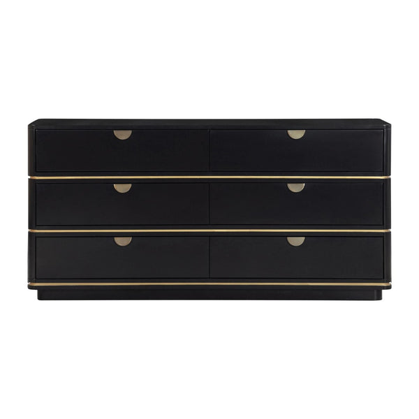 TOV Furniture Julieta 62" Acacia Wood Dresser with 6 Soft-Close Drawers – Timeless Art Deco Elegance for Your Bedroom Black TOV-B54253