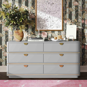 TOV Furniture Julieta 62" Acacia Wood Dresser with 6 Soft-Close Drawers – Timeless Art Deco Elegance for Your Bedroom Grey TOV-B54254