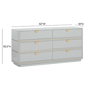 TOV Furniture Julieta 62" Acacia Wood Dresser with 6 Soft-Close Drawers – Timeless Art Deco Elegance for Your Bedroom Grey TOV-B54254