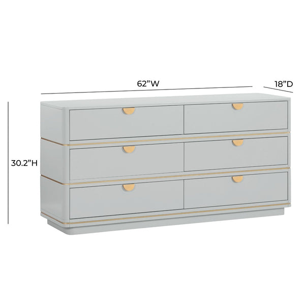 TOV Furniture Julieta 62" Acacia Wood Dresser with 6 Soft-Close Drawers – Timeless Art Deco Elegance for Your Bedroom Grey TOV-B54254