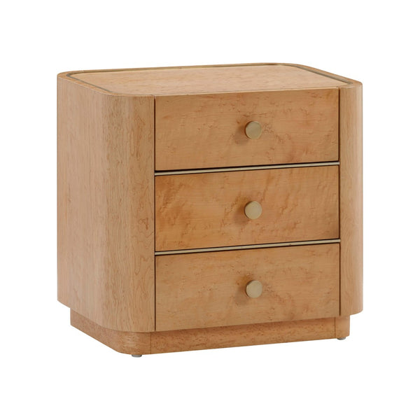 TOV Furniture Abigail 22" Nightstand in Natural Birdseye Maple with 3 Soft-Close Drawers & Brass Accents TOV-B54255