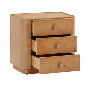 TOV Furniture Abigail 22" Nightstand in Natural Birdseye Maple with 3 Soft-Close Drawers & Brass Accents TOV-B54255