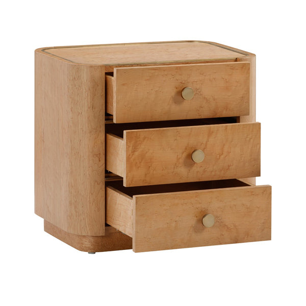 TOV Furniture Abigail 22" Nightstand in Natural Birdseye Maple with 3 Soft-Close Drawers & Brass Accents TOV-B54255