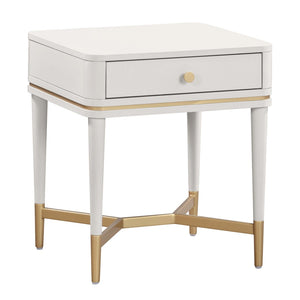 TOV Furniture Julieta 19" Art Deco Acacia Wood Nightstand with Soft-Close Drawer and Elegant Brass Accents Cream TOV-B54257