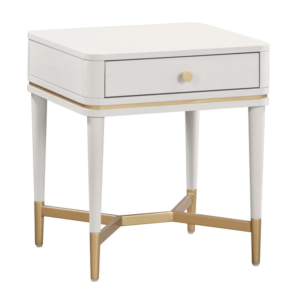TOV Furniture Julieta 19" Art Deco Acacia Wood Nightstand with Soft-Close Drawer and Elegant Brass Accents Cream TOV-B54257