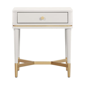 TOV Furniture Julieta 19" Art Deco Acacia Wood Nightstand with Soft-Close Drawer and Elegant Brass Accents Cream TOV-B54257