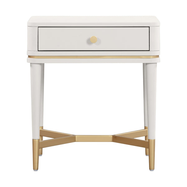 TOV Furniture Julieta 19" Art Deco Acacia Wood Nightstand with Soft-Close Drawer and Elegant Brass Accents Cream TOV-B54257